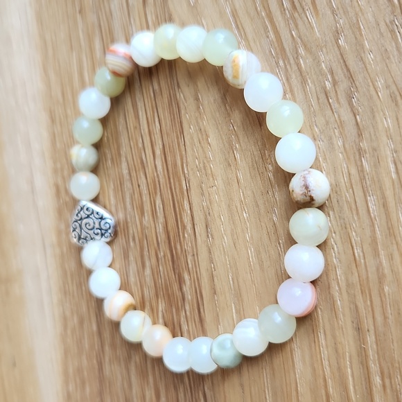 Yellow Green Calcite Beads Bracelet, Handcrafted, Stretch - Picture 5 of 8